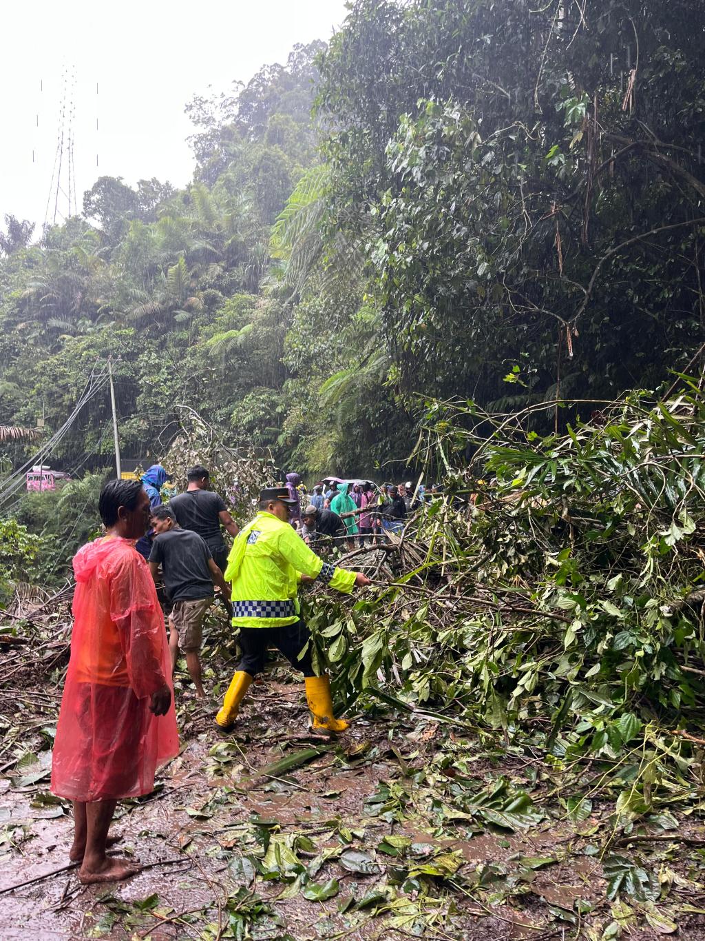 Bencana Alam Longsor di Palupuh, Kapolsek dan Anggota Turun ke lokasi Bersihkan Material&nbsp;Longsor