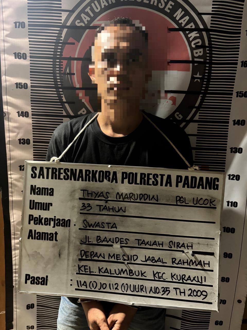 Polresta Padang Tangkap Pria Inisial U di Kalumbuk, Miliki Empat Paket&nbsp;Sabu