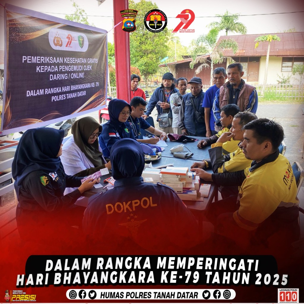 Dukung Hari Bhayangkara ke-79, Sie Dokkes Polres Tanah Datar Gelar Pemeriksaan Kesehatan Gratis Bagi Pengemudi Ojol di Klinik Polres Tanah&nbsp;Datar