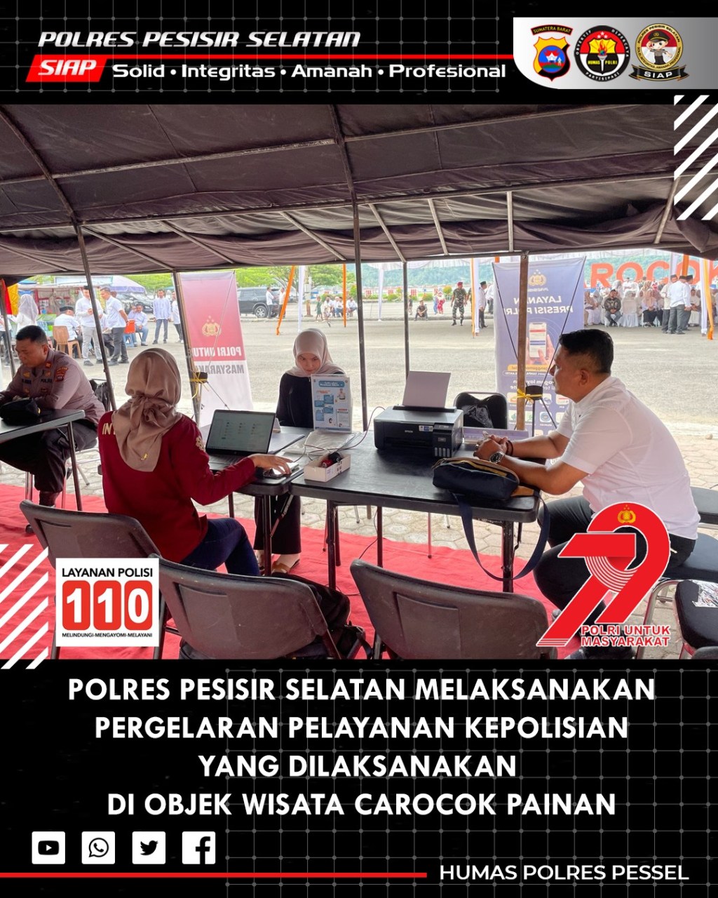 Sambut Hari Bhayangkara ke 79, Polres Pesisir Selatan Gelar Pelayanan SIM, SKCK dan Cek Kesehatan Gratis di Pantai Carocok&nbsp;Painan
