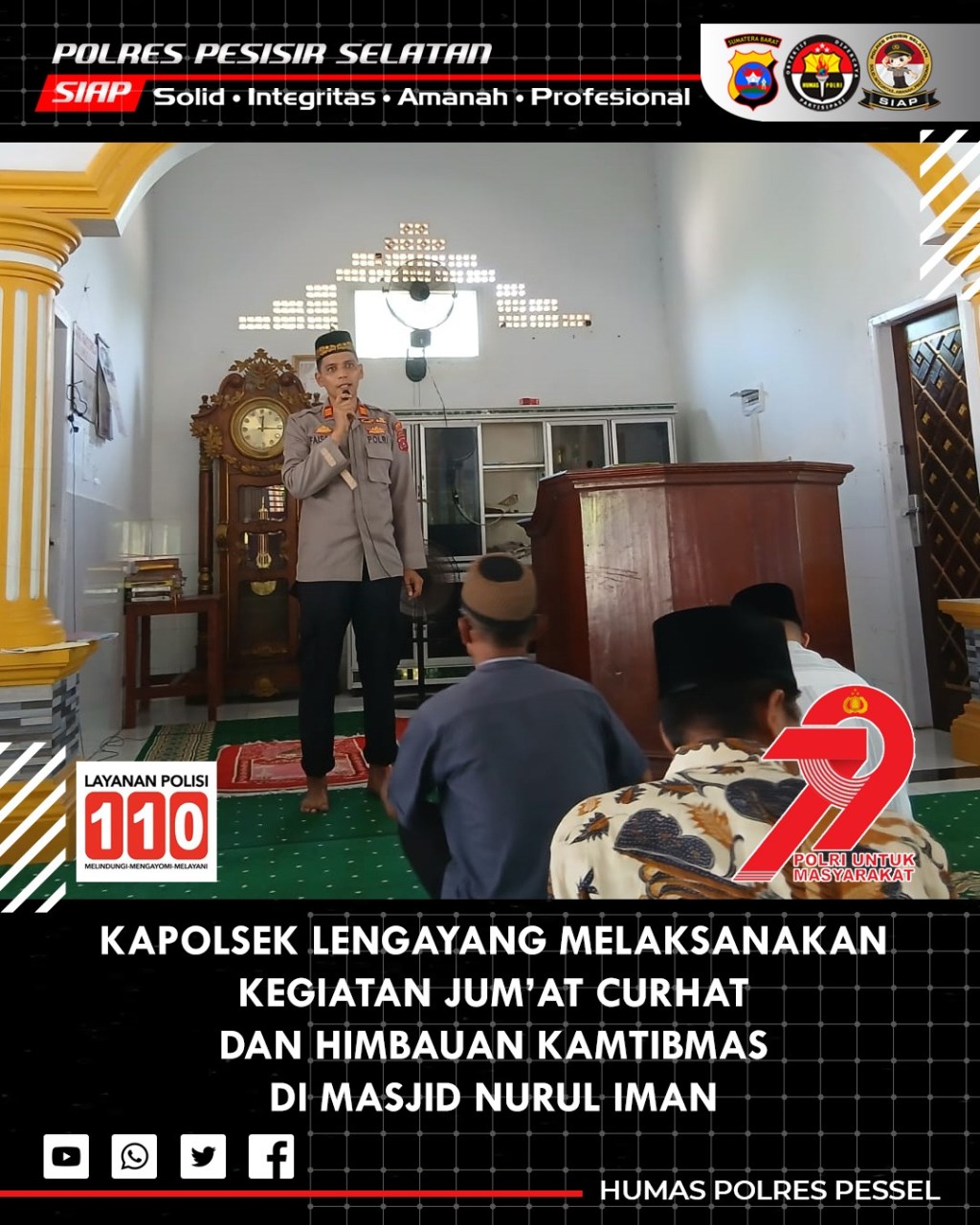 Polsek Lengayang Gelar Jumat Curhat dan Himbauan Kamtibmas di Masjid Nurul&nbsp;Iman