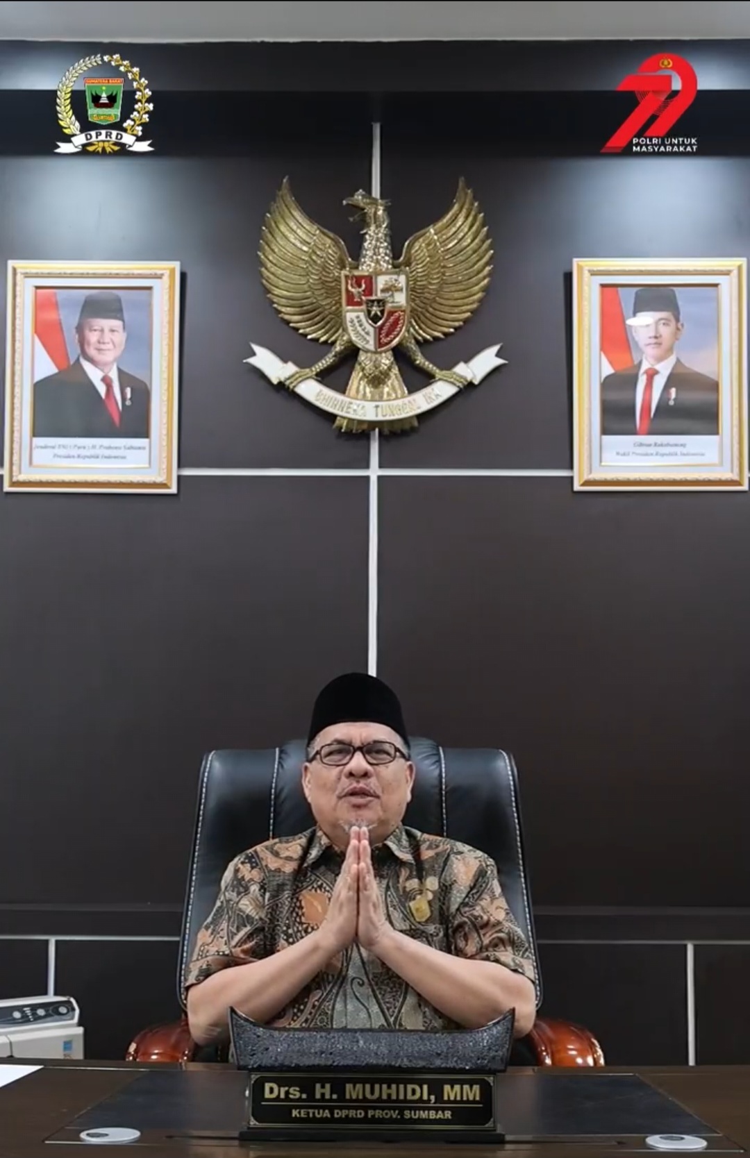 Ketua DPRD Sumbar Ucapkan Selamat HUT Bhayangkara ke-79: “Terima Kasih atas Dedikasi Polri sebagai Garda Terdepan Pelindung dan Pelayan Masyarakat”