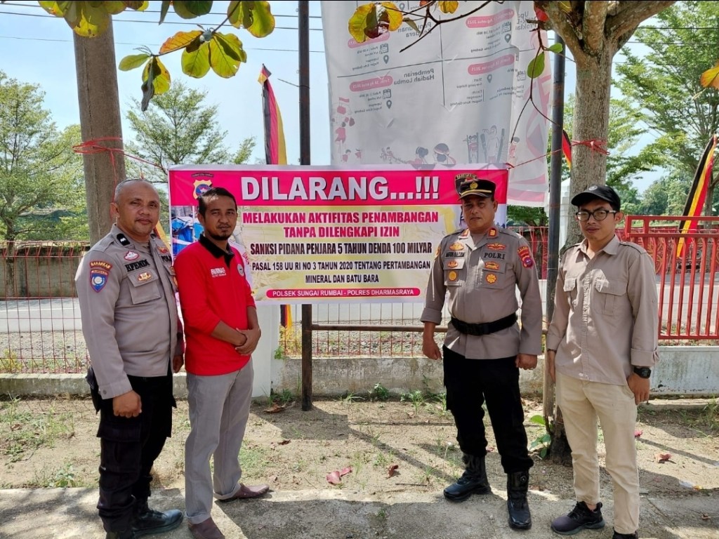 Polsek Sungai Rumbai Gencar Sosialisasi Larangan Tambang Ilegal, Pasang Spanduk&nbsp;Peringatan