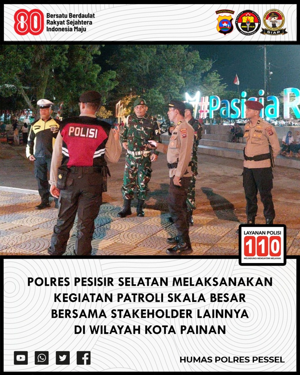 TNI-Polri dan Pol PP Gelar Patroli Skala Besar, Jaga Malam Minggu di Pesisir Selatan Tetap&nbsp;Kondusif