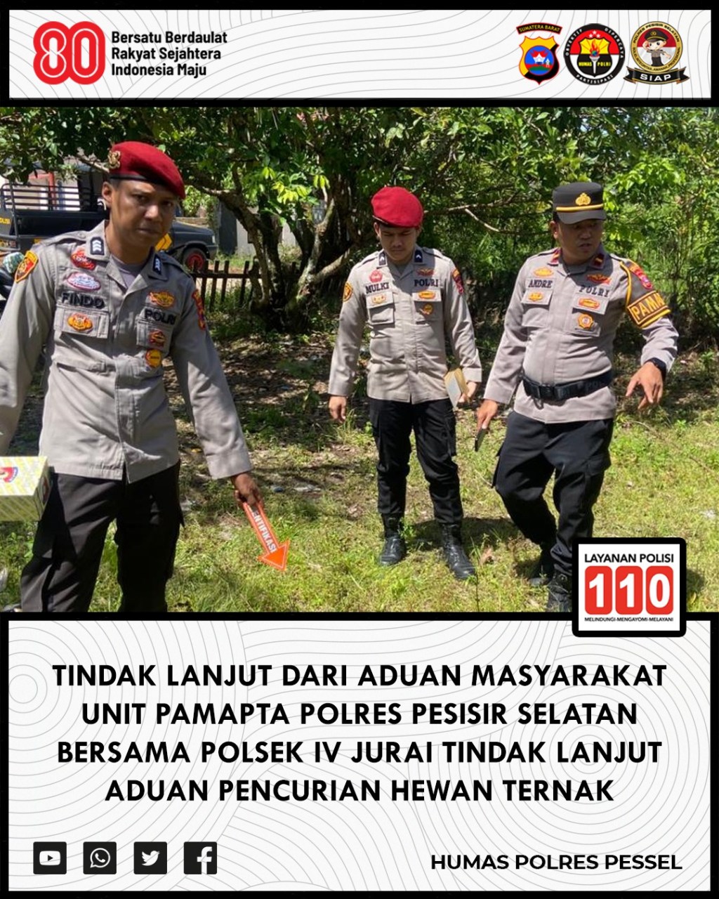 Respons Cepat, Polres Pessel Lakukan Cek TKP Pencurian Ternak di IV&nbsp;Jurai