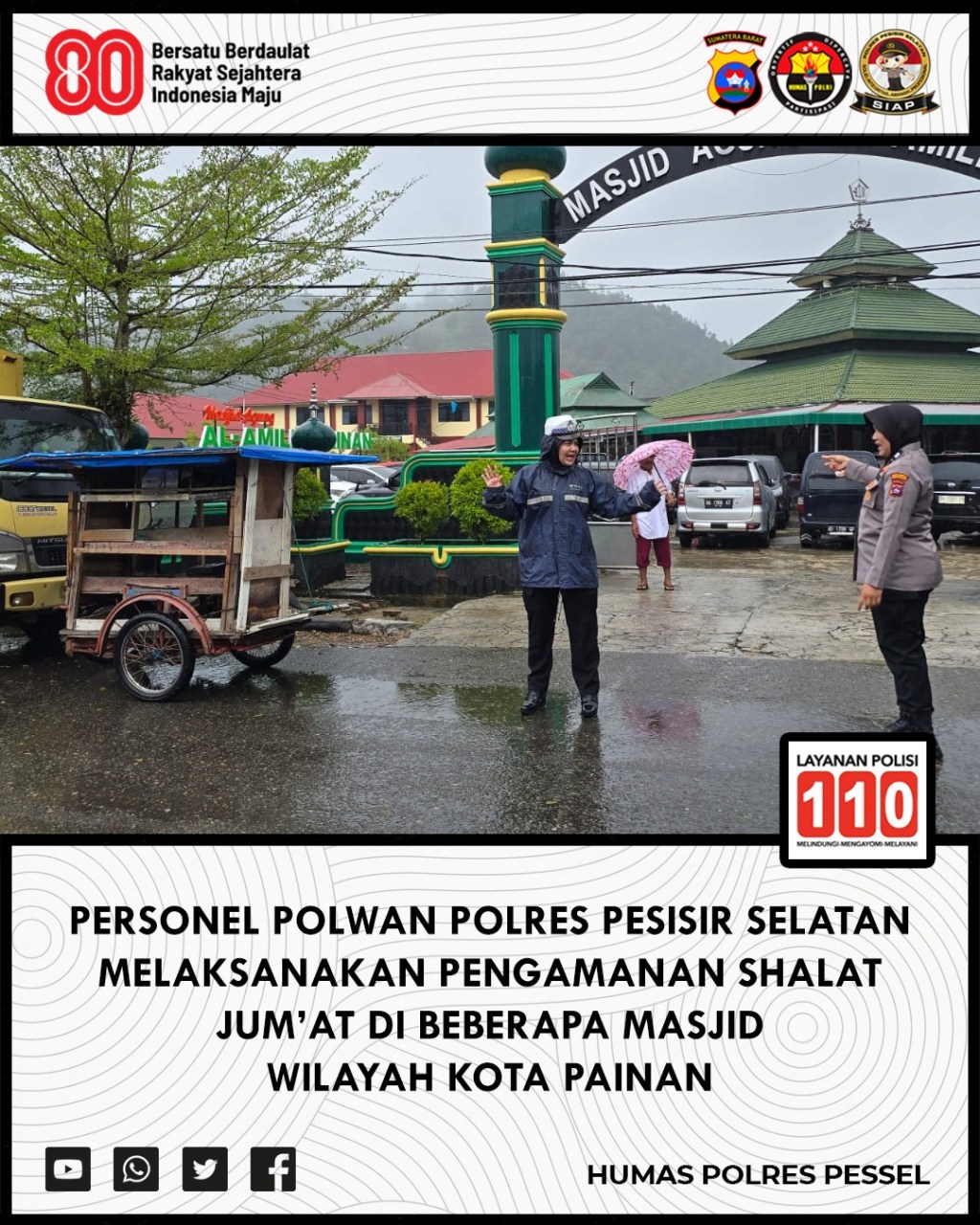 Jaga Ketenangan Ibadah di Tengah Duka Bencana, Polwan Polres Pessel Tegar Laksanakan Pengamanan Jumat&nbsp;Berkah