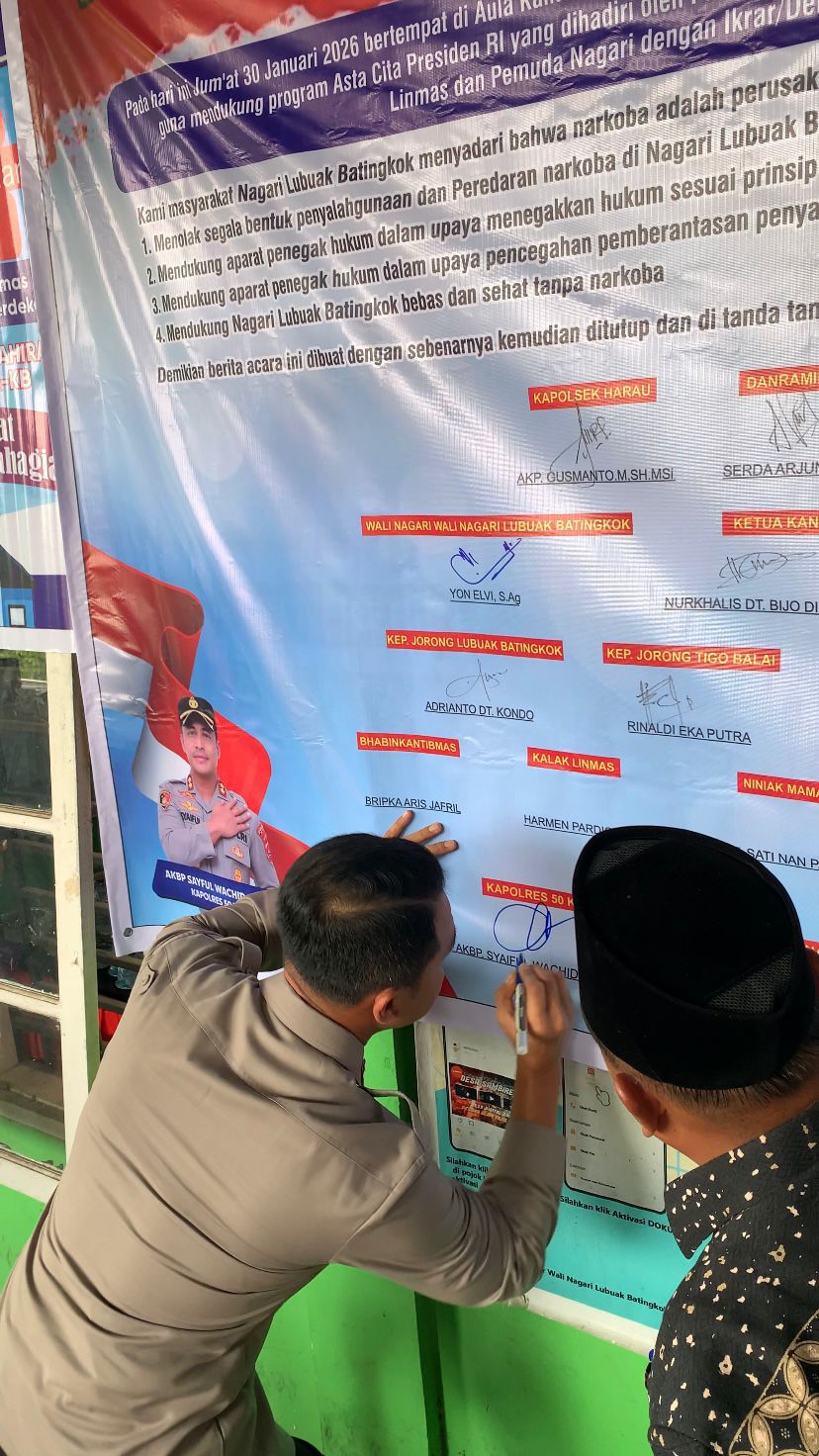 Polres 50 Kota Deklarasikan Kampung Bebas Narkoba di Nagari Lubuk Batingkok