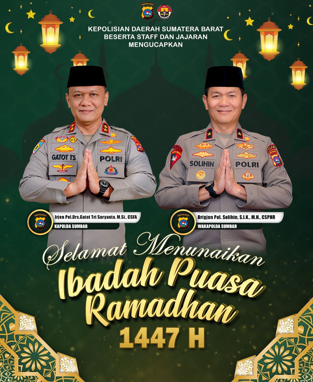 Sambut Ramadhan 1447 H, Kapolda dan Wakapolda Sumbar Sampaikan Ucapan Selamat Berpuasa