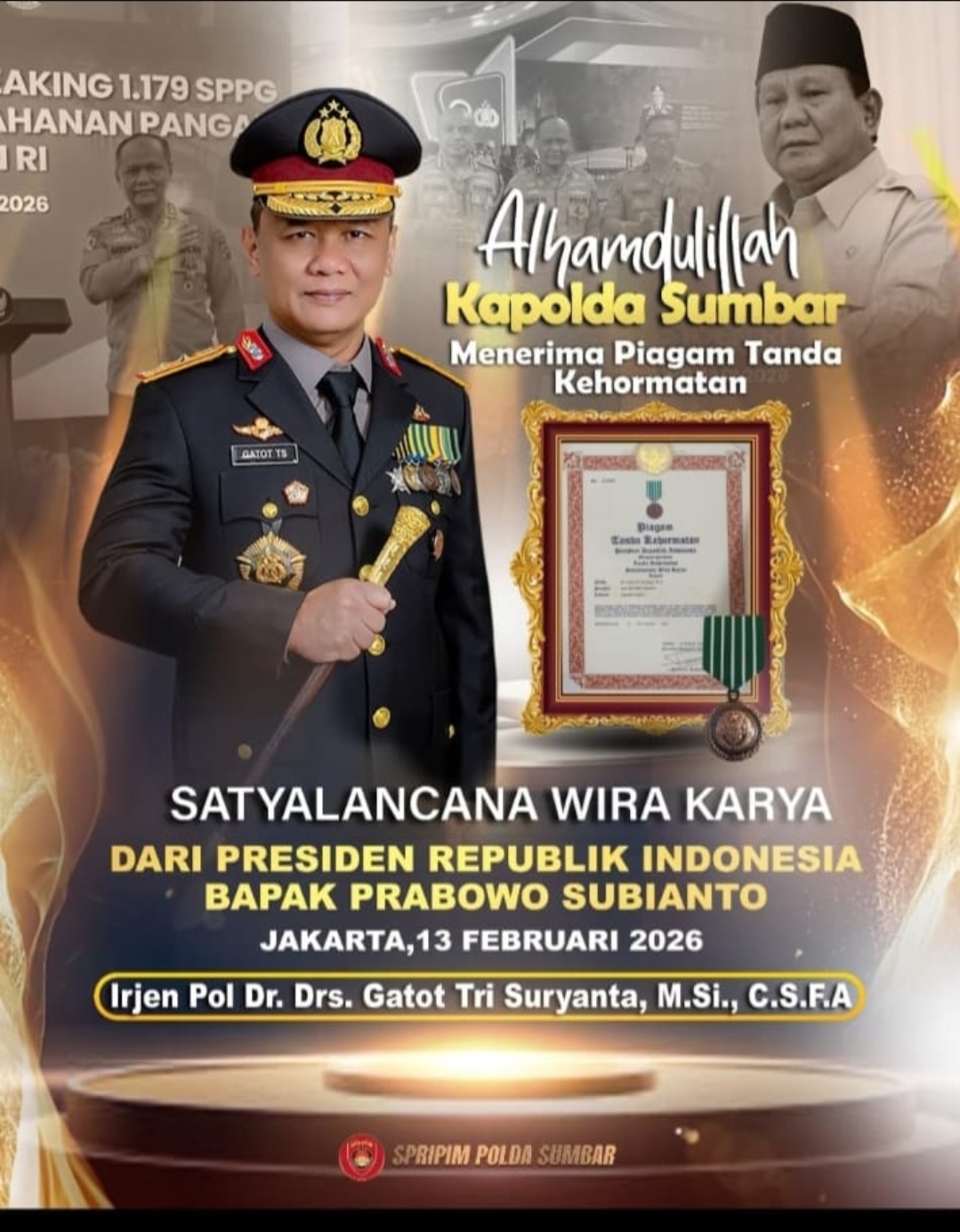 Perkuat Ketahanan Pangan, Kapolda Sumbar dan Kapolres Sijunjung Terima Satyalancana Wira Karya dari Presiden Prabowo