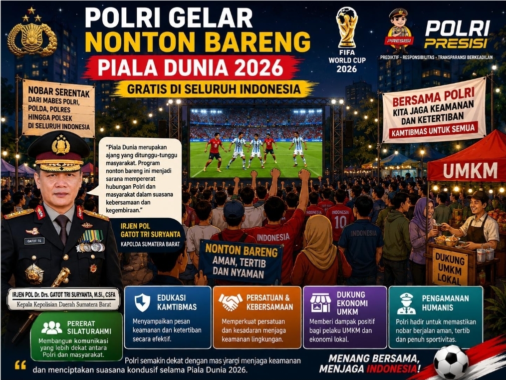 Polda Sumbar Gelar Nonton Bareng Piala Dunia 2026 Gratis dan Berdayakan UMKM