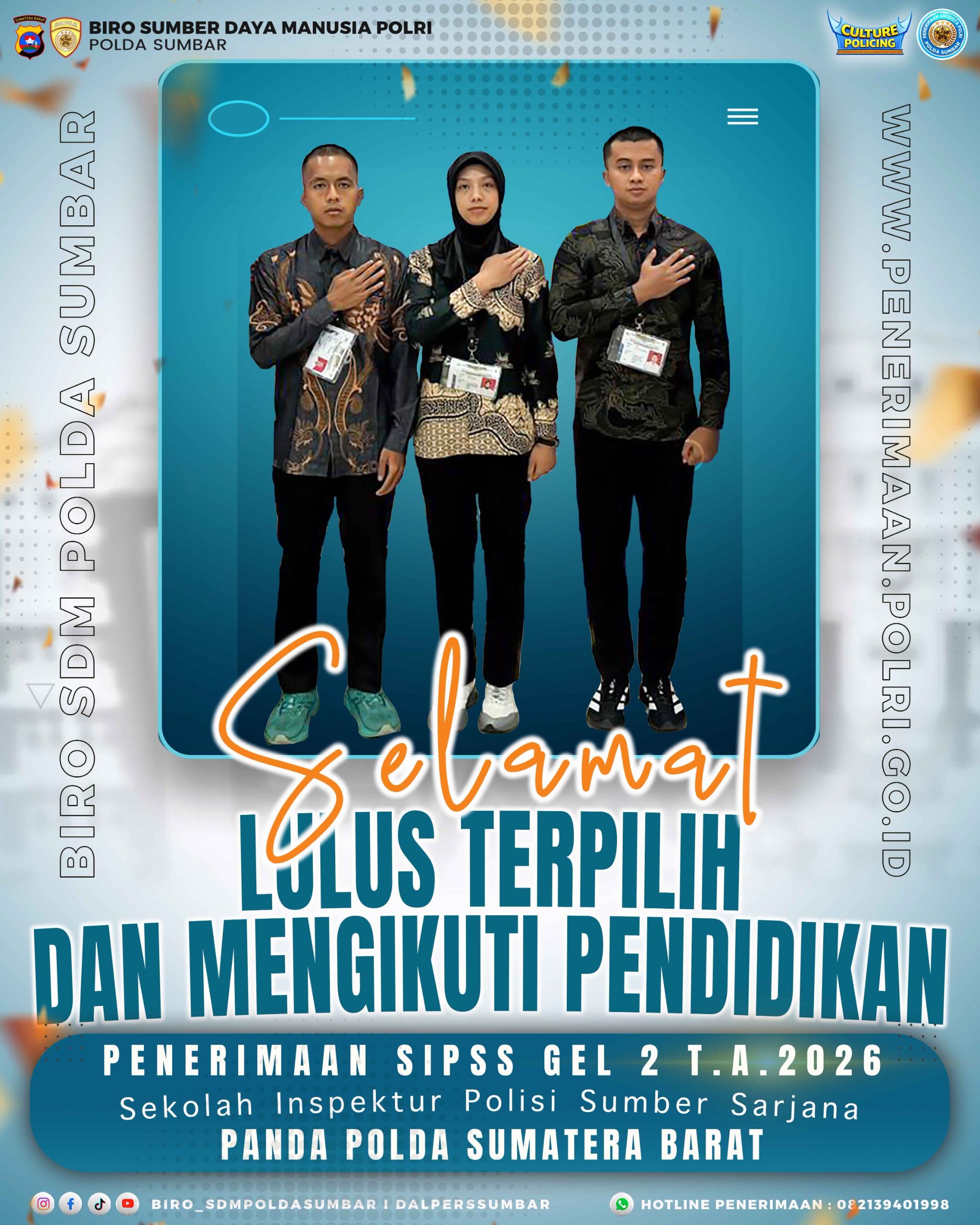 Kabiro SDM Polda Sumbar Resmi Serahkan 3 Casis SIPSS ke Panpus untuk Ikuti Pendidikan Gelombang II di Akpol