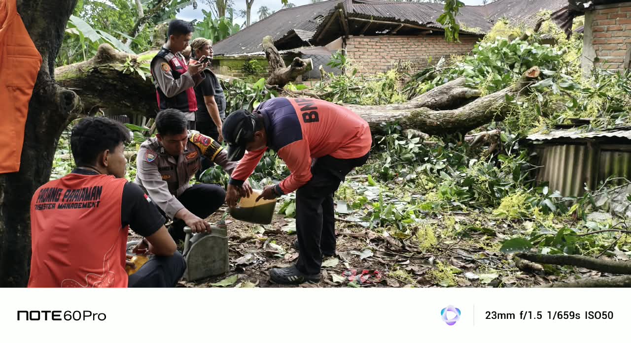 Polres Pariaman Gerak Cepat Tangani Pohon Tumbang Timpa Empat Rumah Warga di Sikucua Timur